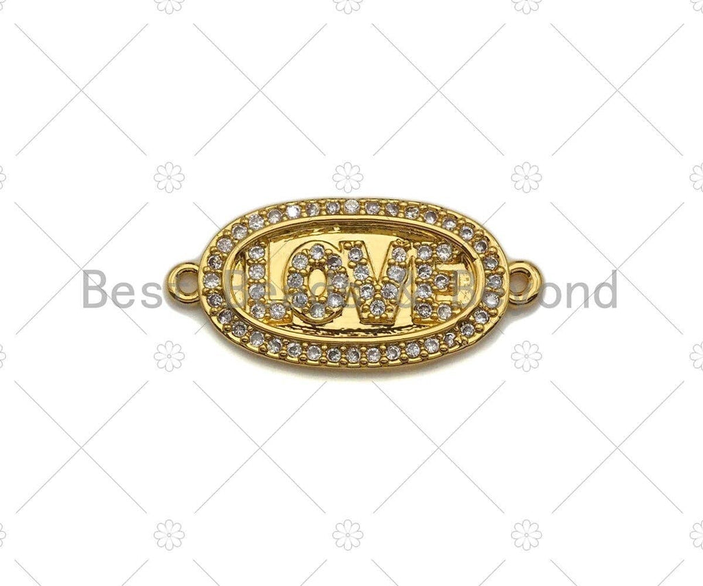 LOVE Connector/Link, Oval Shape Connector, Cz Pave Bracelet Necklace Connector in Gold Finish, 10x22mm,sku#LK95