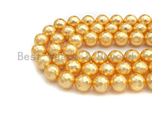 Load image into Gallery viewer, Quality Gold Mother of Pearl beads, 8mm/10mm/12mm Pearl Faceted Round beads, Golden Loose Faceted Pearl Shell Beads, 15.5inch strand, T153