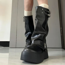 Load image into Gallery viewer, Women's Vintage High-Rise Chunky Heel Boots | Side Zipper | Waterproof Rubber Sole