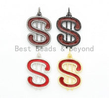 Load image into Gallery viewer, 30x44mm Large Enamel Red Letter S Pendant,CZ Micro Pave Oil Drop Music Symbol pendant,Enamel pendant,Enamel Jewelry,sku#F584