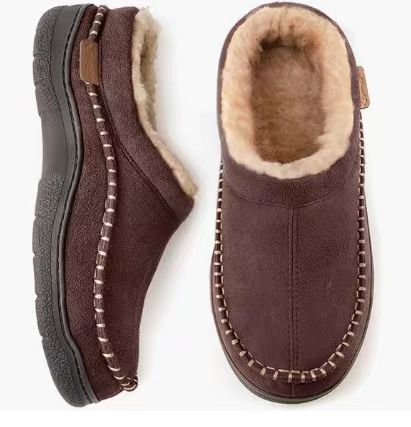 Men's Non-Slip Warm Fleece-Lined Suede Home Slippers | Indoor House Shoes