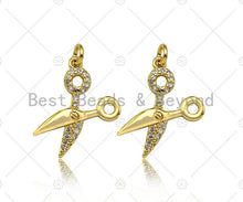 Load image into Gallery viewer, CZ Micro Pave Scissors Shape Pendant,18K Dainty Gold Charm,