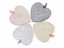 Load image into Gallery viewer, CZ Clear/Black Micro Pave Heart Pendant, Heart Shaped Pave Pendant, Gold/Rose Gold/Silver/Gunmetal plated, 30x36.5mm, Sku#F107