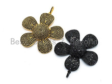 Load image into Gallery viewer, 48x58mm CZ Micro Pave Large Daisy Flower Pendant, Black Cubic Zirconia Pave Mega Floral Pendant in Gold Black Finish,sku#F355