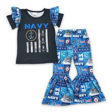 Load image into Gallery viewer, Anchor flag shirt bell bottom pants navy girls clothing set