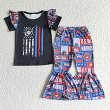 Load image into Gallery viewer, Black flag screen print girls bell bottom pants outfits