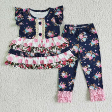 Load image into Gallery viewer, Girl Blue Floral Ruffles Tunic  Outfit