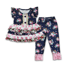 Load image into Gallery viewer, Girl Blue Floral Ruffles Tunic  Outfit