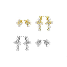 Load image into Gallery viewer, Gold Silver CZ White Pearl Cross Stud Earrings, Sku#A132