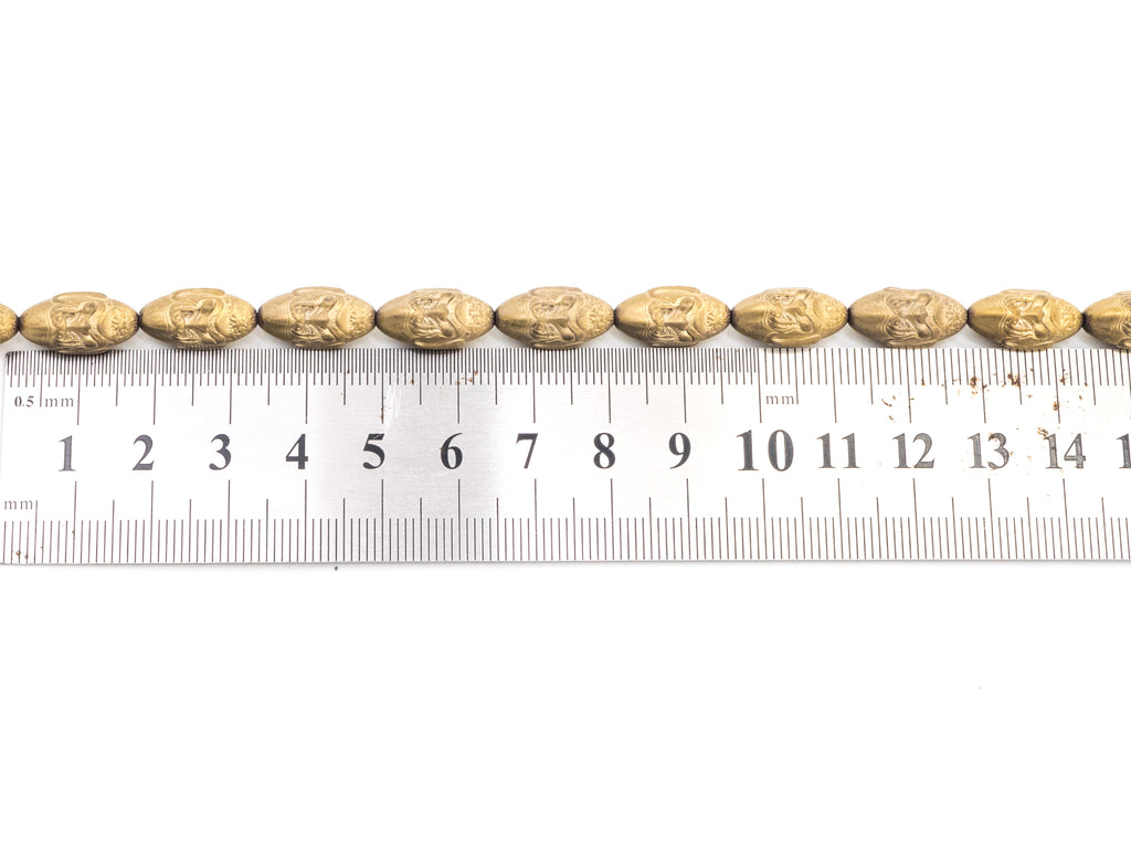 Natural Hematite Matt Gold Long Oval Shaped Beads, Old Man Head Carved, Metallic Gold Gemstone Beads, 8x16mm,8'' Full Strand, Sku#W54