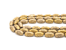 Load image into Gallery viewer, Natural Hematite Matt Gold Long Oval Shaped Beads, Old Man Head Carved, Metallic Gold Gemstone Beads, 8x16mm,8'' Full Strand, Sku#W54