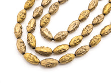 Load image into Gallery viewer, Natural Hematite Matt Gold Long Oval Shaped Beads, Old Man Head Carved, Metallic Gold Gemstone Beads, 8x16mm,8'' Full Strand, Sku#W54