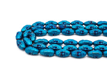 Load image into Gallery viewer, Natural Hematite Matt Blue Long Oval Beads, Old Man Head Carved, Oval Metallic Blue Gemstone Beads, 8x16mm,8'' Full Strand, Sku#W59