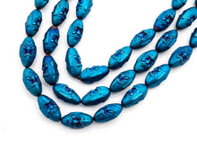 Load image into Gallery viewer, Natural Hematite Matt Blue Long Oval Beads, Old Man Head Carved, Oval Metallic Blue Gemstone Beads, 8x16mm,8'' Full Strand, Sku#W59