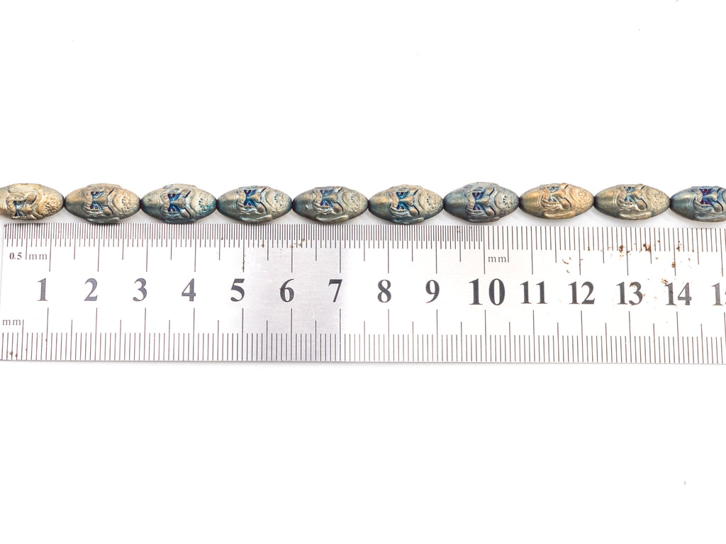 Natural Hematite Matt Light Blue Long Oval Beads,Old Man Head Carved, Oval Metallic Gemstone Beads 8x16mm , 8'' Full Strand, Sku#W57