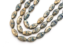 Load image into Gallery viewer, Natural Hematite Matt Light Blue Long Oval Beads,Old Man Head Carved, Oval Metallic Gemstone Beads 8x16mm , 8'' Full Strand, Sku#W57