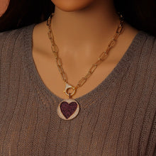 Load image into Gallery viewer, Paperclip Colorful CZ Heart Necklace, Sku#CL26
