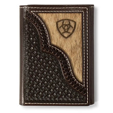 Load image into Gallery viewer, Ariat Branded Brindle Calf Hair Overlay - Men's Trifold Wallet
