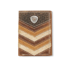 Load image into Gallery viewer, Ariat Chevron Patchwork Hair-On Leather (Brown/Tan) - Men's Tri-Fold Wallet