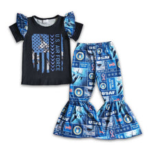 Load image into Gallery viewer, Cross into the blue flag airplain girls clothing set