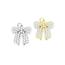 Load image into Gallery viewer, White Pearl Gold Bow Shape Charm Pendant, Sku#A457