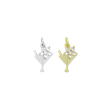Load image into Gallery viewer, Gold Silver Flower Martini Glass Cup Charm Pendant, Sku#A464