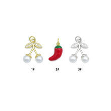 Load image into Gallery viewer, Clear CZ White Pearl Red Chili Charm Pendant,Sku#A495