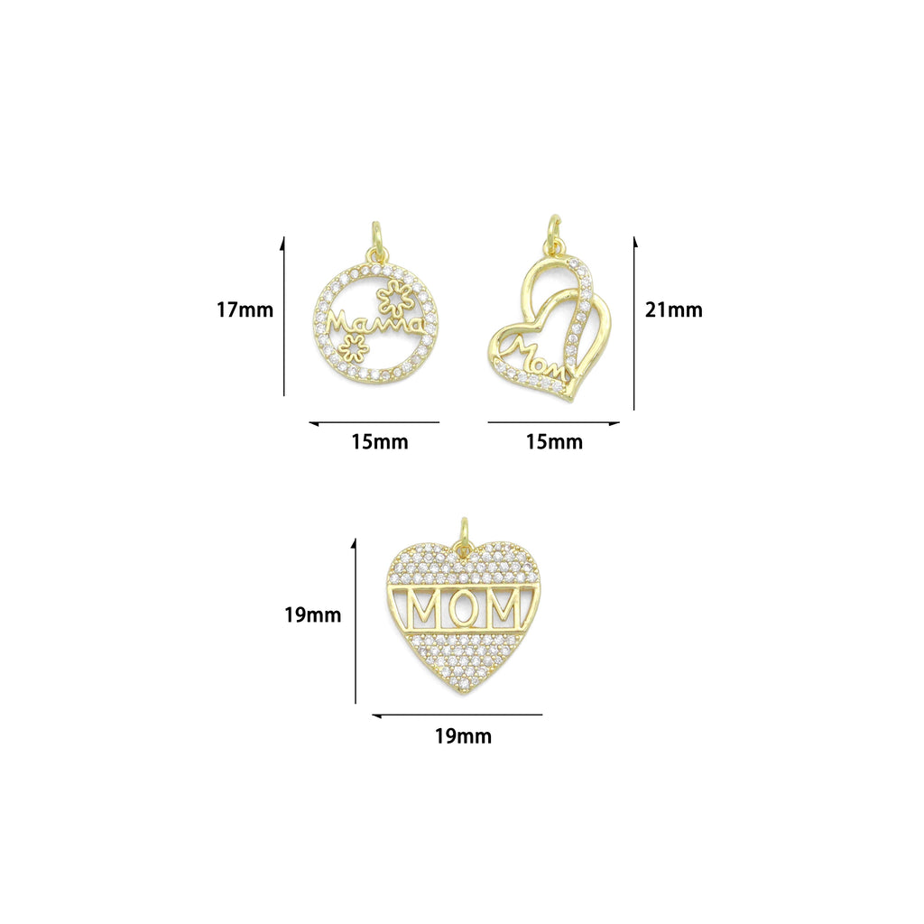 Clear CZ Gold Silver Round Heart Mother Day Charm Pendant,Sku#A498