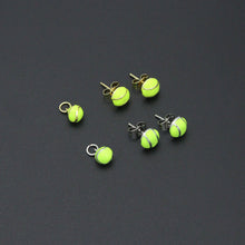 Load image into Gallery viewer, Gold Silver Tennis Ball Stud earrings, Sporty Tennis Ball Charms, Sku#A521