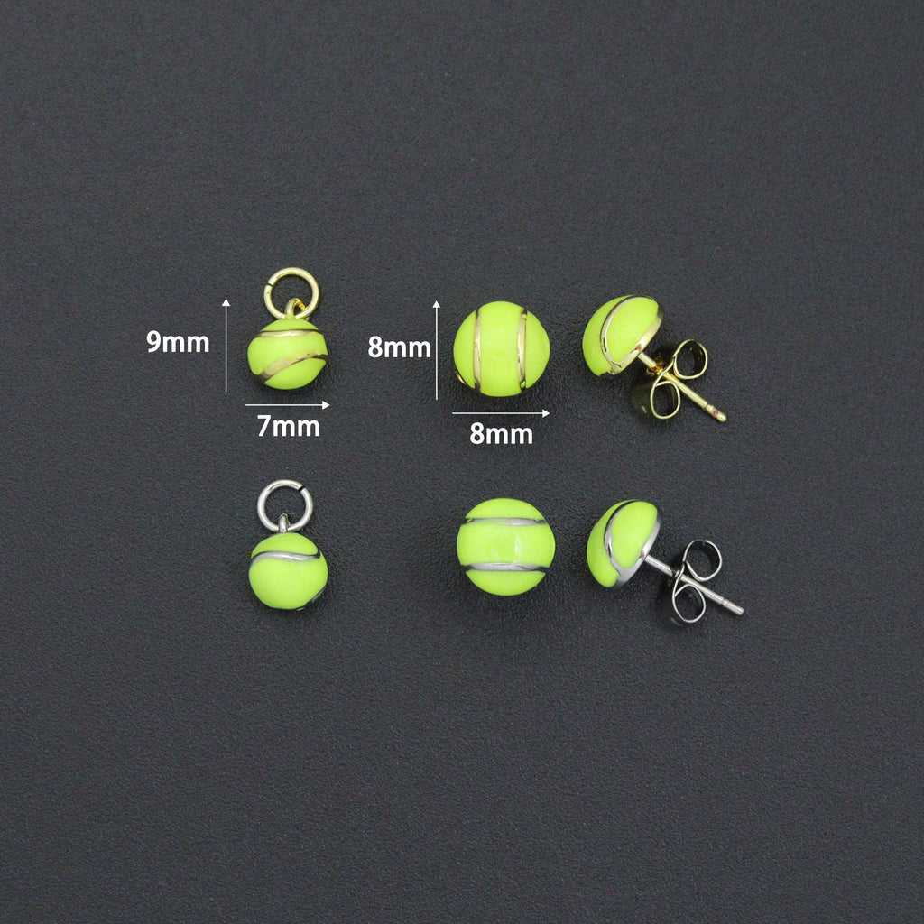 Gold Silver Tennis Ball Stud earrings, Sporty Tennis Ball Charms, Sku#A521