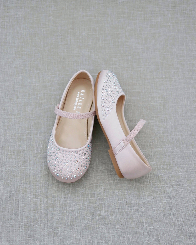Satin Maryjane Flats with Rhinestones Embellishment