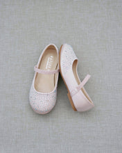 Load image into Gallery viewer, Satin Maryjane Flats with Rhinestones Embellishment