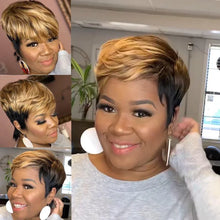 Load image into Gallery viewer, WIGERA  Highlight Synthetic Wigs Short Straight  Pixie Cut Hair Bob Wig Honey Gold Mix Black  Hair For Woman