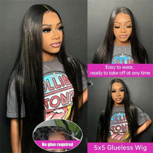 Load image into Gallery viewer, 200% Density Glueless 5x5 Straight Lace Closure Wig Human Hair For Women 4x4 HD Transparent Pre Plucked Closure Wigs