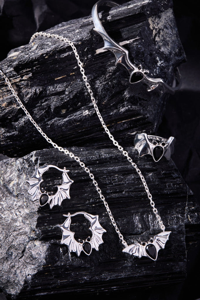 Crystal Bat Hoop Earrings