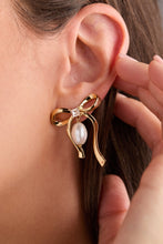 Load image into Gallery viewer, Bow Pearl Coquette Statement Drop Earring