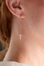 Load image into Gallery viewer, Cross Delicate Pave Crystal Threader Earrings