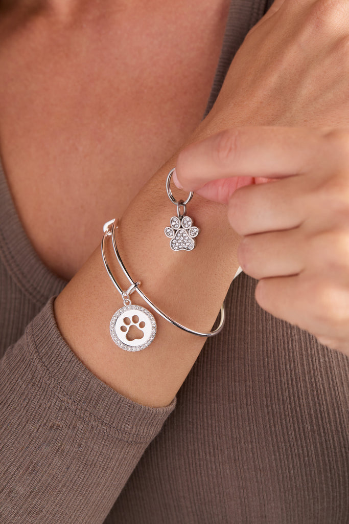 Paw Print Bangle & Pet Collar Charm Set of 2