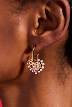 Load image into Gallery viewer, Puffy Heart Gemstone And Pearl Charm Hoop Earrings