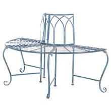 Load image into Gallery viewer, Half-Circle Outdoor Patio Garden Antique Blue Wrought Iron Tree Bench