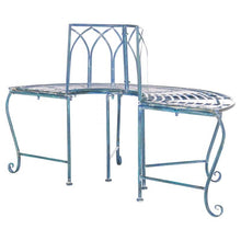 Load image into Gallery viewer, Half-Circle Outdoor Patio Garden Antique Blue Wrought Iron Tree Bench