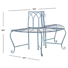 Load image into Gallery viewer, Half-Circle Outdoor Patio Garden Antique Blue Wrought Iron Tree Bench