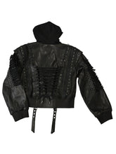 Load image into Gallery viewer, Lace Up Leather Bomber Jacket