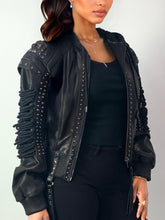 Load image into Gallery viewer, Lace Up Leather Bomber Jacket