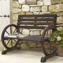 Load image into Gallery viewer, 2 Person Farmhouse Wagon Wheel Wooden Bench