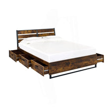 Load image into Gallery viewer, King Size Industrial Slatted Headboard Platform Bed Frame with 6 Storage Drawers