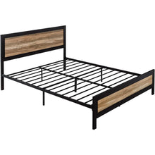Load image into Gallery viewer, Full Industrial Metal Wood Rivet Platform Bed Frame w/ Headboard and Footboard