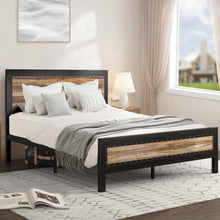 Load image into Gallery viewer, Full Industrial Metal Wood Rivet Platform Bed Frame w/ Headboard and Footboard