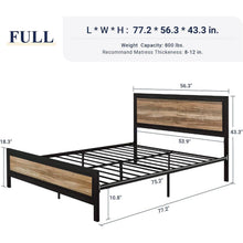 Load image into Gallery viewer, Full Industrial Metal Wood Rivet Platform Bed Frame w/ Headboard and Footboard