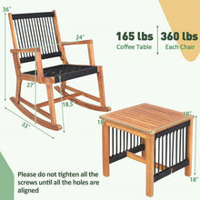 Load image into Gallery viewer, 3 Piece Outdoor Wood Patio Furniture Rocking Chair Table Bistro Set